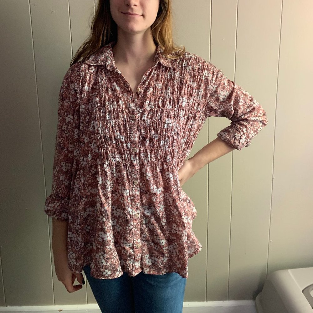 floral flowy button up blouse